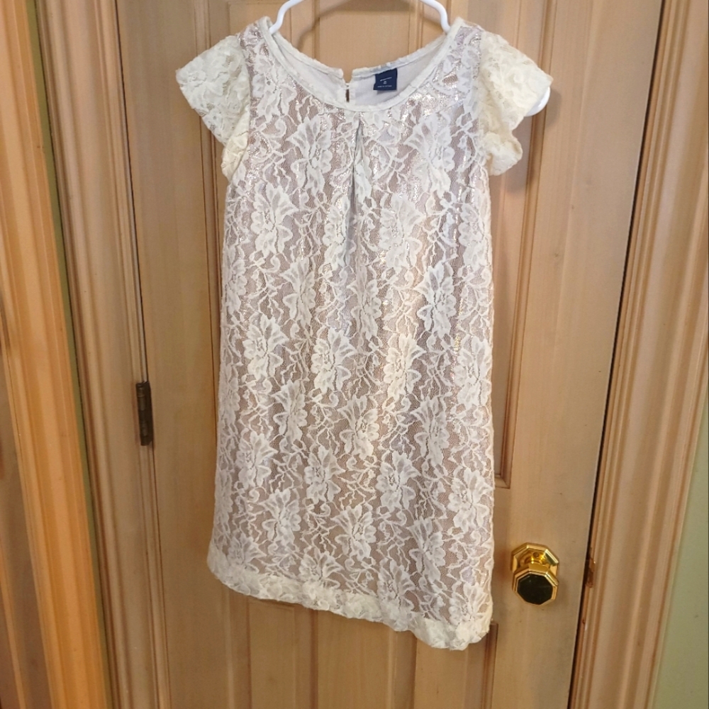 Girls Sz 8 M Gapkids Offwhite Lace Dress Metalic Lining Easter Dress